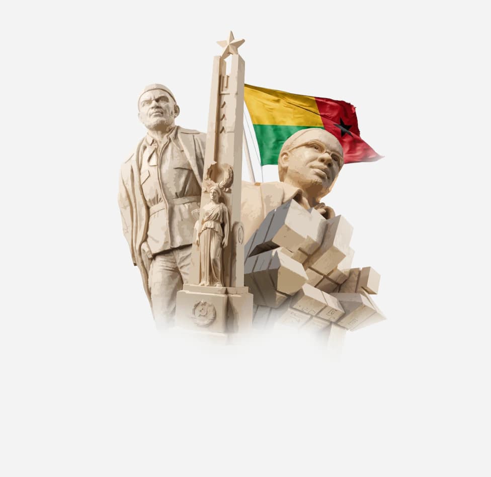 Estátuas e bandeira da República da Guiné-Bissau